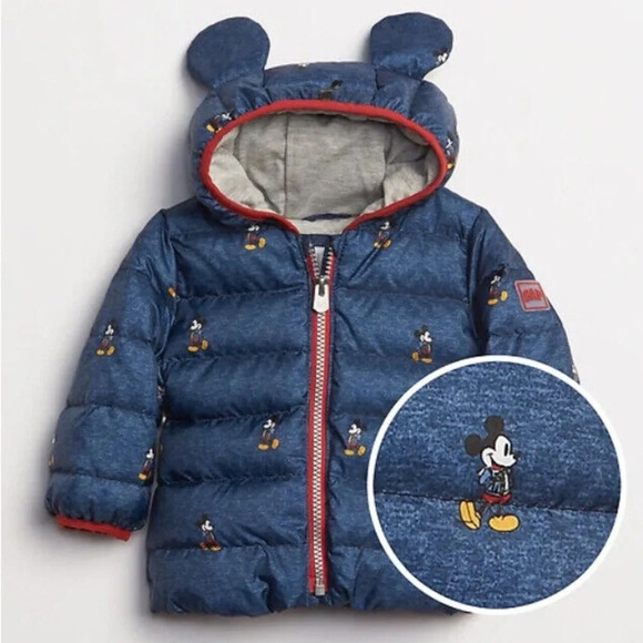 Gap Kids Baby Disney Mickey Mouse Puffer Hooded Jacket toddler boy ears coat - Picture 1 of 8
